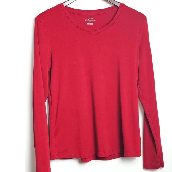 Eddie Bauer Size L Red Long Sleeve Pullover Knit Top Vee Neck - Picture 1 of 5